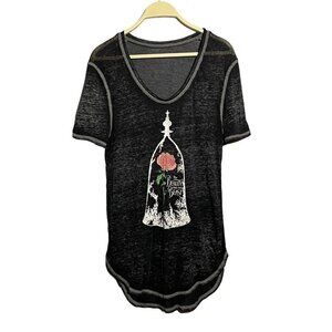 Disney Beauty Beast Tshirt Women Size M L Black Gray Dyed Vneck Graphic Loose